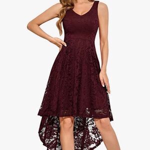 Muadress burgundy high low lace Dress Size Large